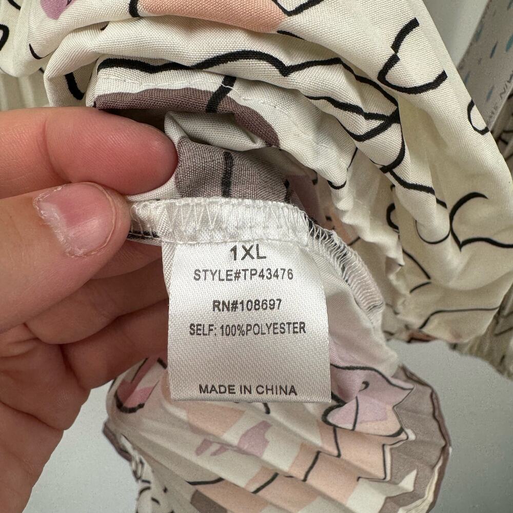 Sweet Rain Cream Pleated Abstract Floral Blouse with Pink & Brown Accents - Picture 5 of 7